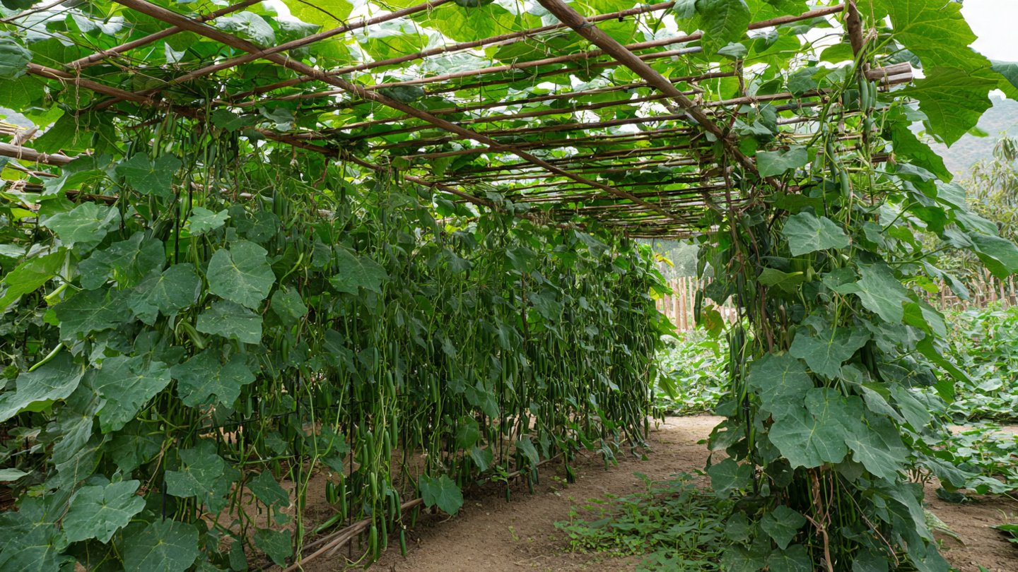 How to Train Bottle Gourd Vines Using the Vertical Trellis Support Method